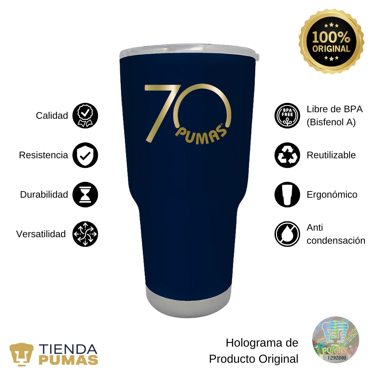 Termo 30 Oz Pumas UNAM 70 Aniversario Fte Edición Limitada 4