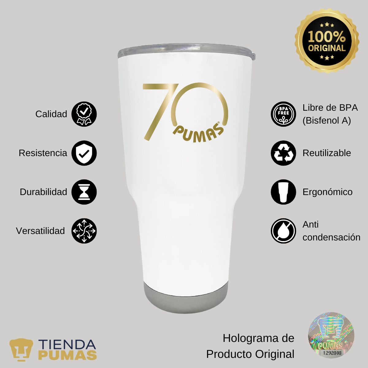 Termo 30 Oz Pumas UNAM 70 Aniversario Fte Edición Limitada 4