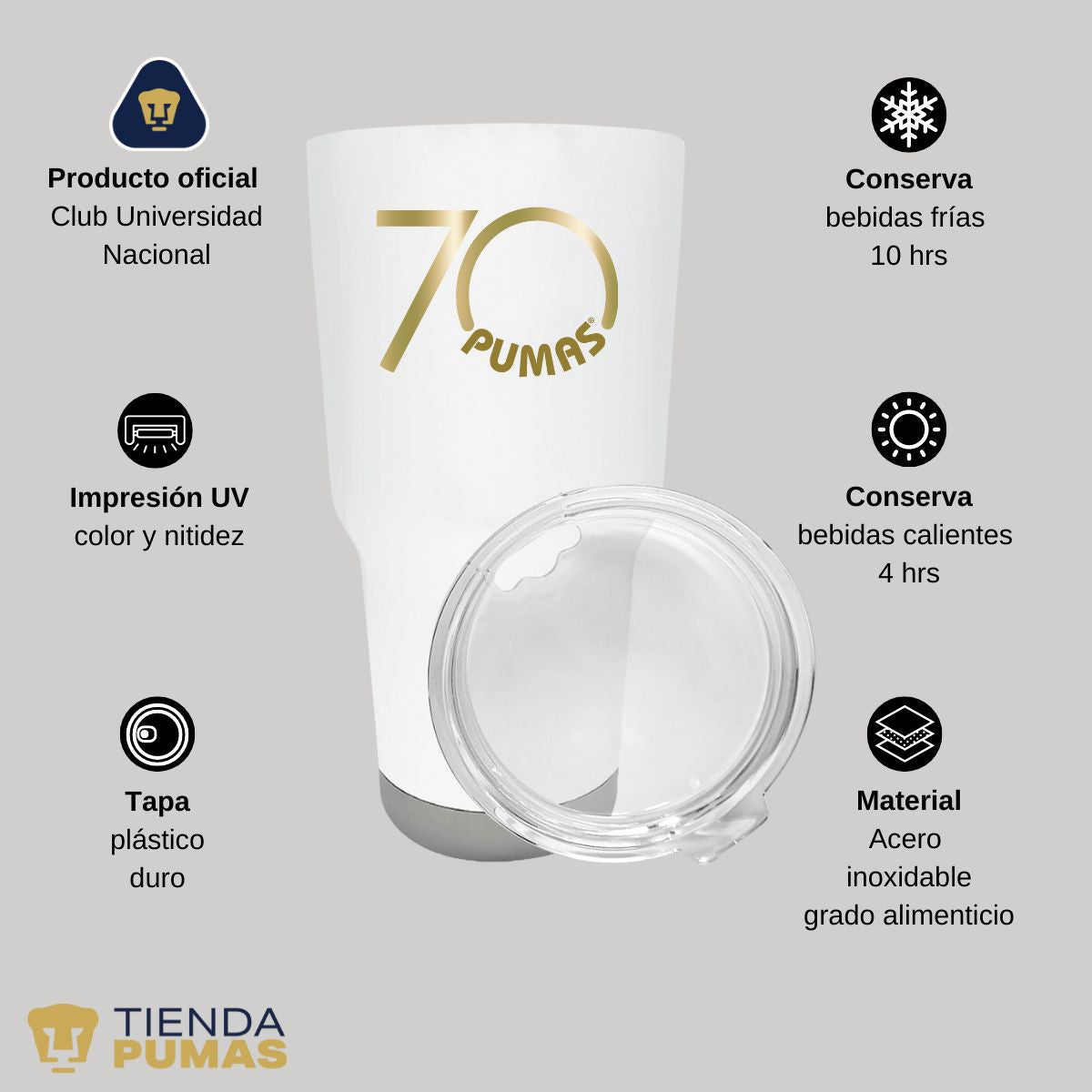 Termo 30 Oz Pumas UNAM 70 Aniversario Fte Edición Limitada 4