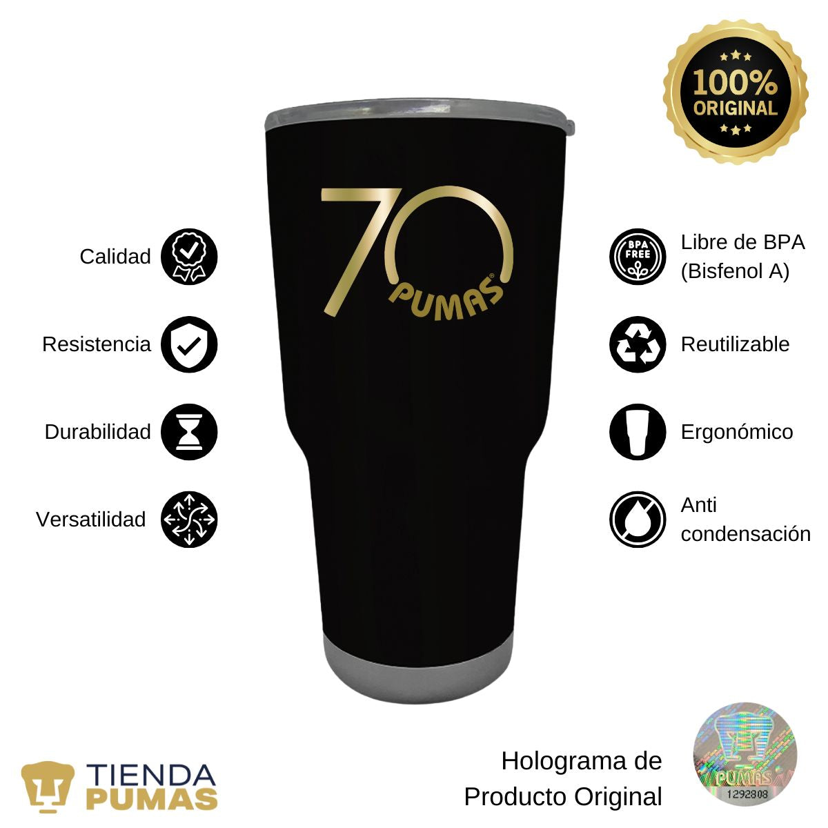 Termo 30 Oz Pumas UNAM 70 Aniversario Fte Edición Limitada 4