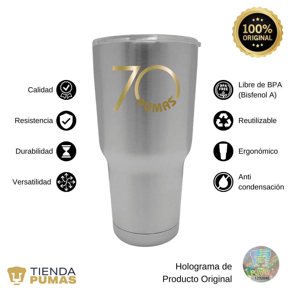 Termo 30 Oz Pumas UNAM 70 Aniversario Fte Edición Limitada 4