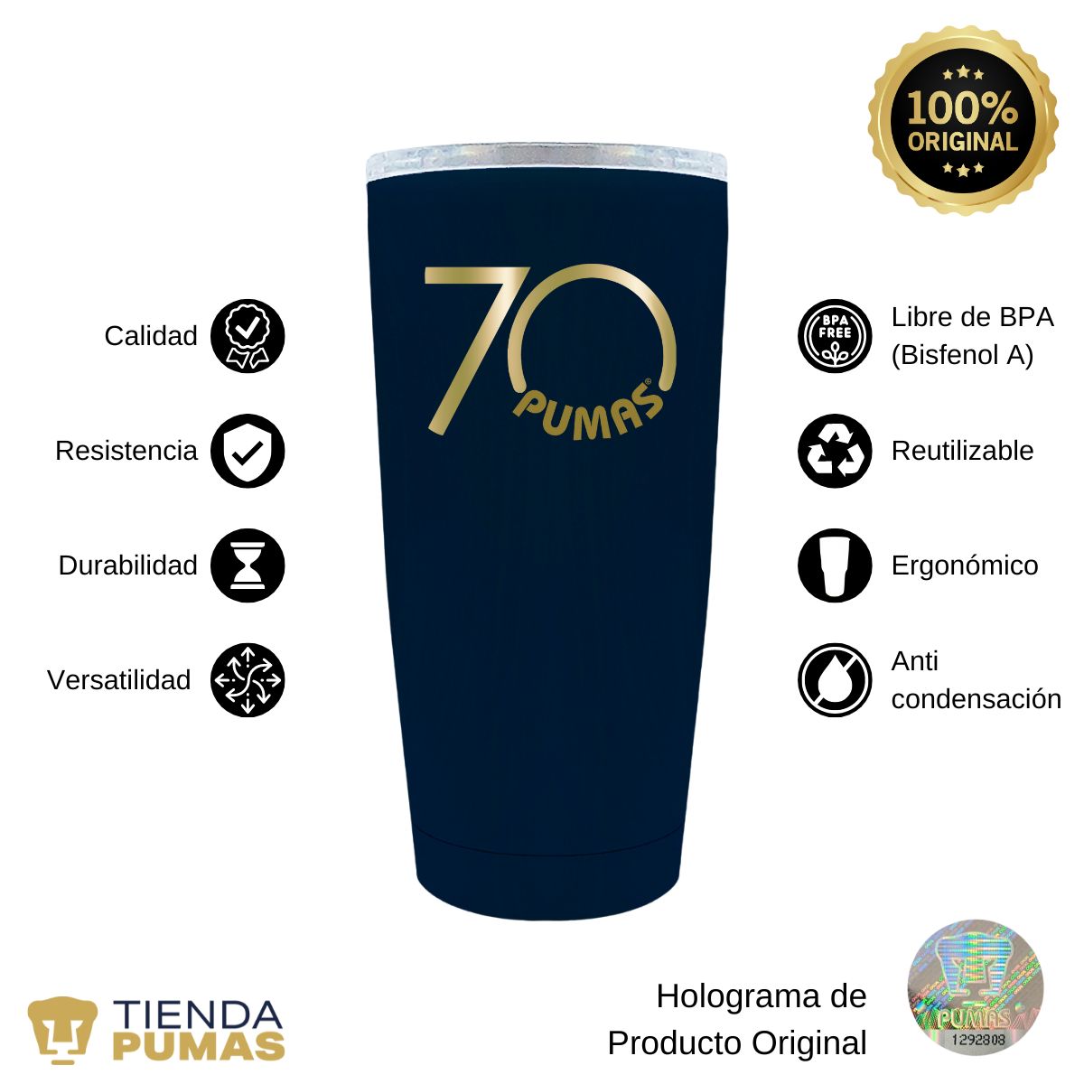 Termo 20 Oz Pumas UNAM 70 Aniversario Fte Edición Limitada 4