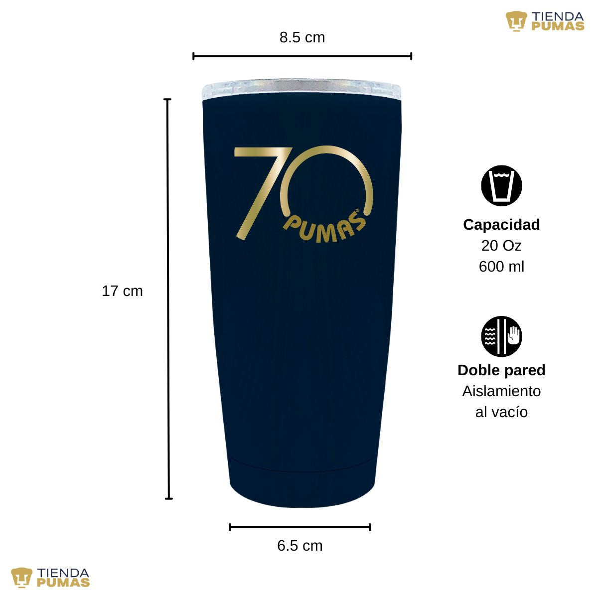 Termo 20 Oz Pumas UNAM 70 Aniversario Fte Edición Limitada 4