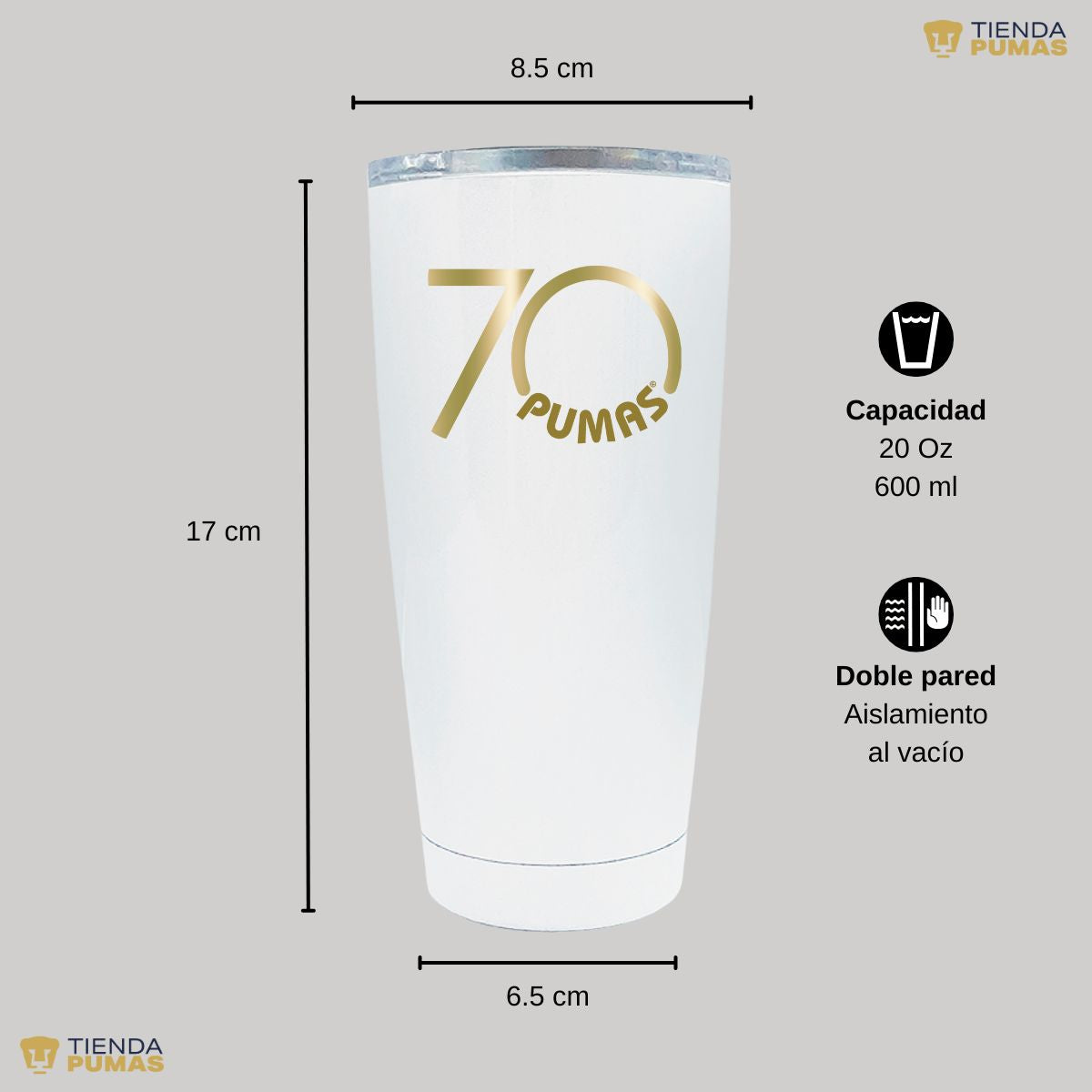 Termo 20 Oz Pumas UNAM 70 Aniversario Fte Edición Limitada 4