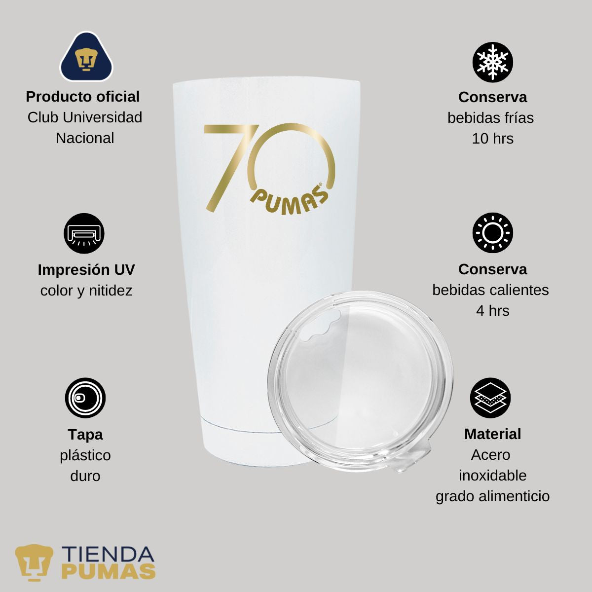 Termo 20 Oz Pumas UNAM 70 Aniversario Fte Edición Limitada 4