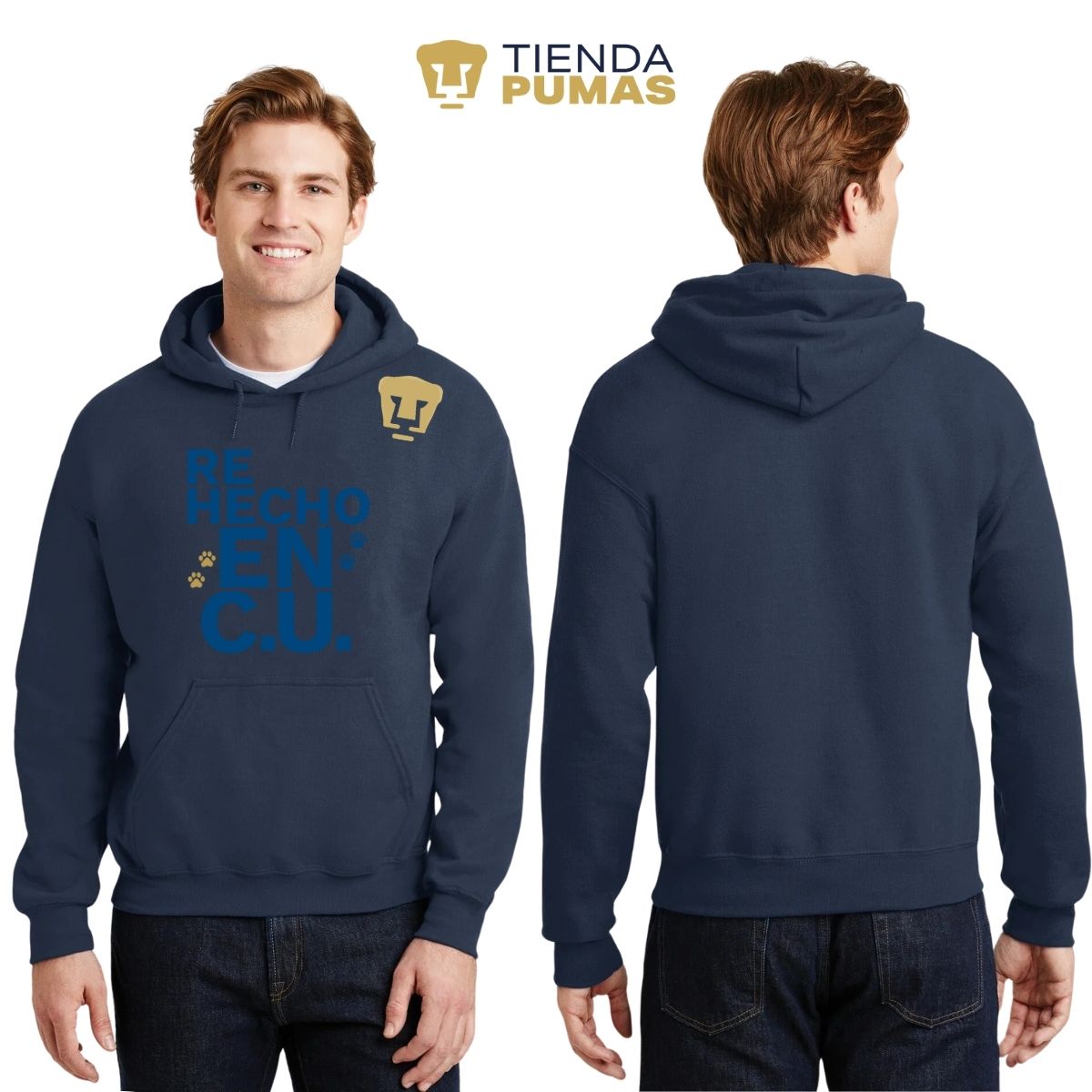 Sudadera Hombre Hoodie Pumas UNAM Re Hecho en C.U. DTG-Vinil