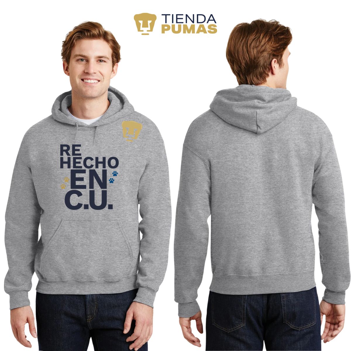 Sudadera Hombre Hoodie Pumas UNAM Re Hecho en C.U. DTG-Vinil