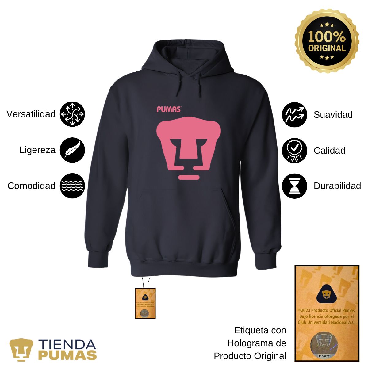 Sudadera Hombre Hoodie Pumas UNAM Mes Rosa