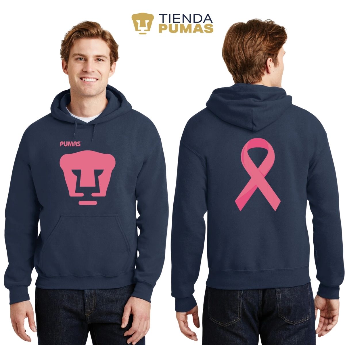 Sudadera Hombre Hoodie Pumas UNAM Mes Rosa