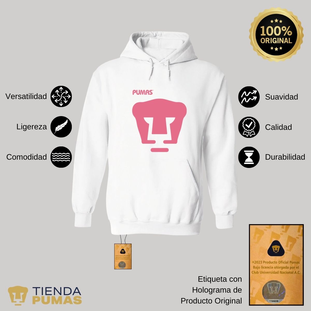 Sudadera Hombre Hoodie Pumas UNAM Mes Rosa