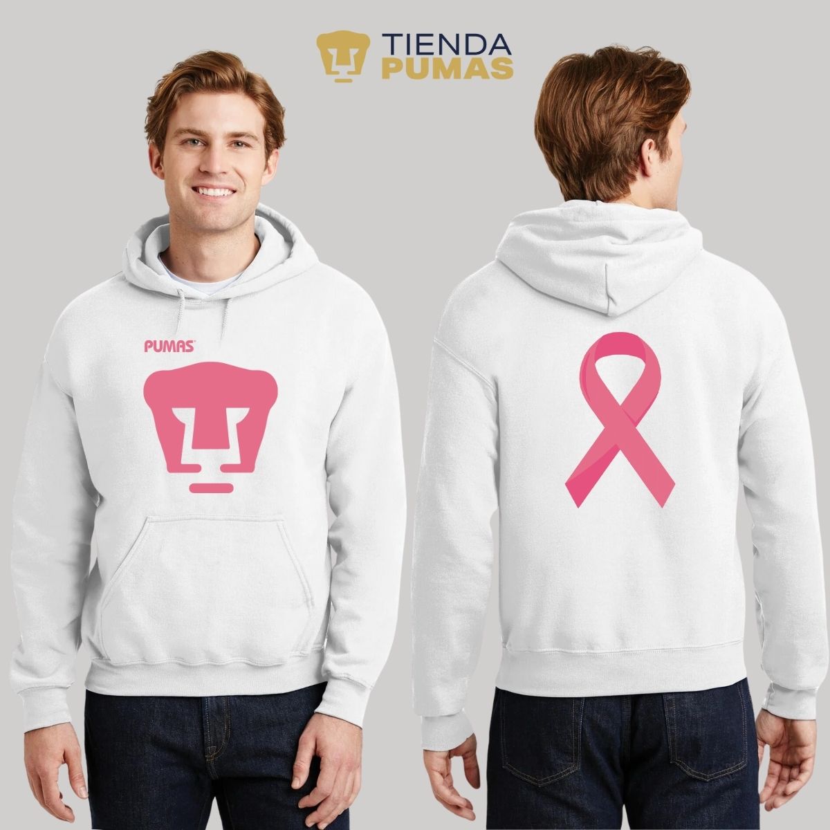 Sudadera Hombre Hoodie Pumas UNAM Mes Rosa