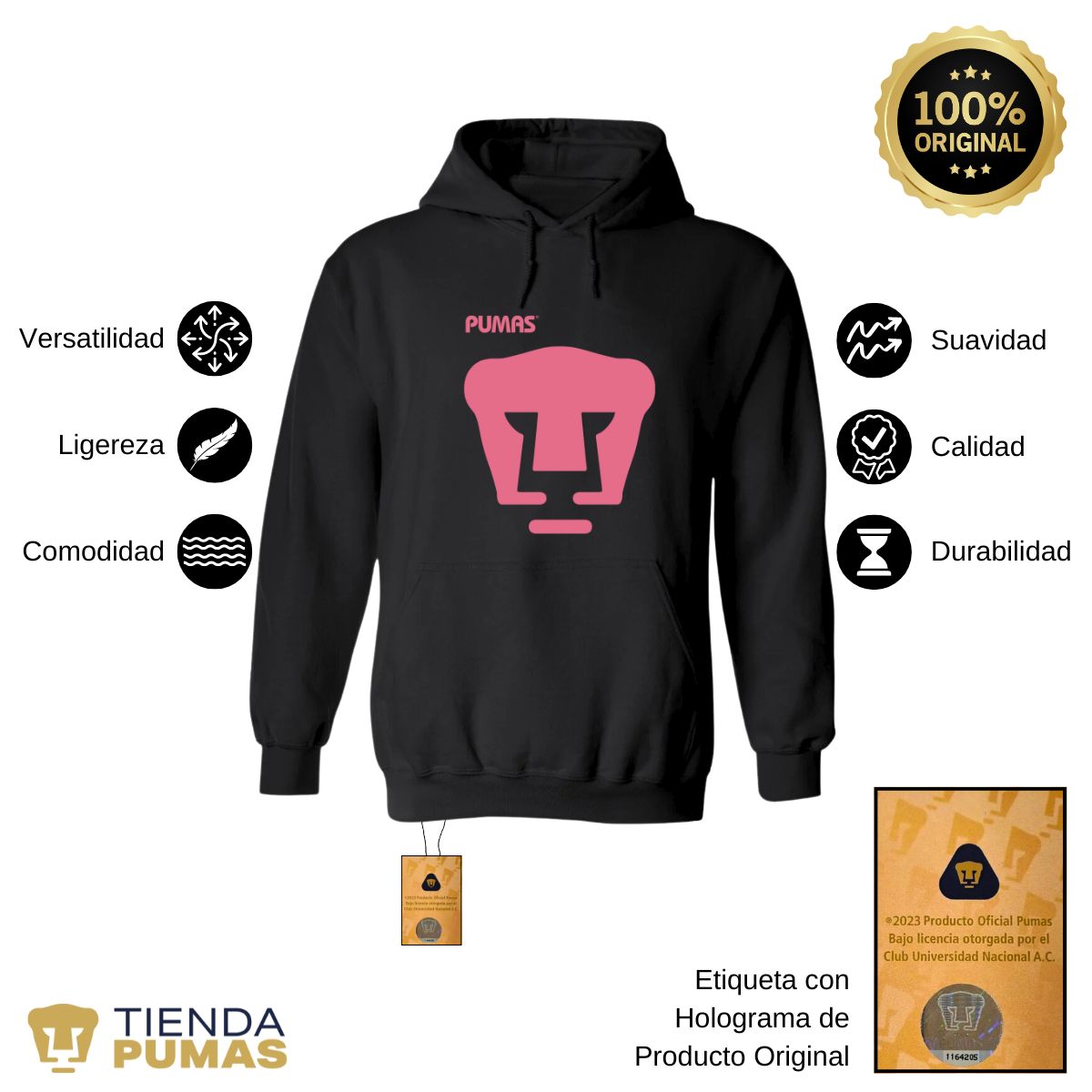 Sudadera Hombre Hoodie Pumas UNAM Mes Rosa