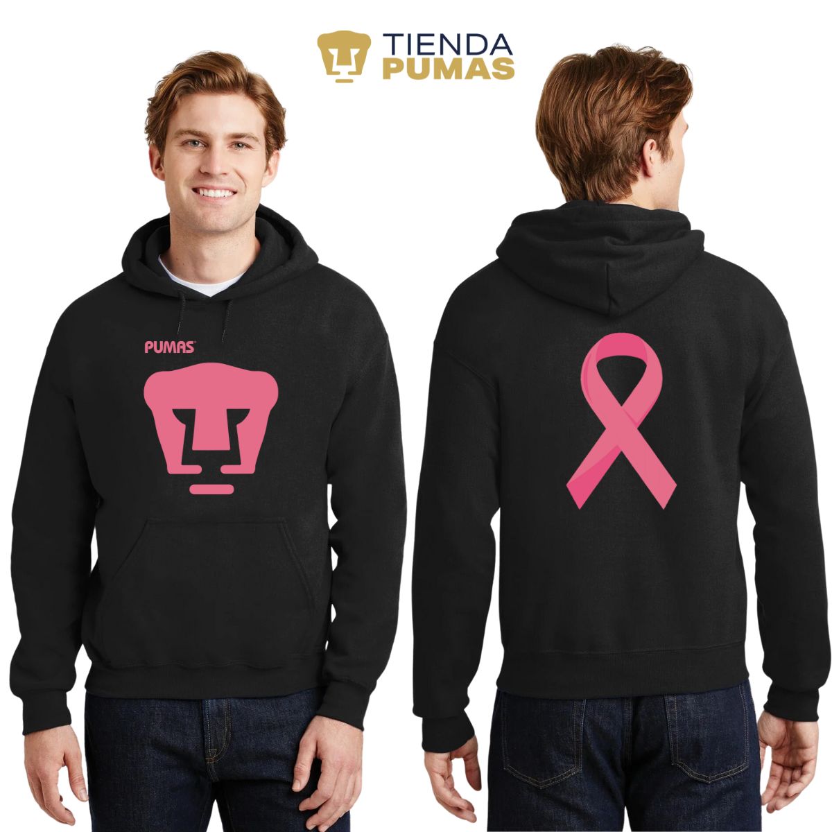 Sudadera Hombre Hoodie Pumas UNAM Mes Rosa