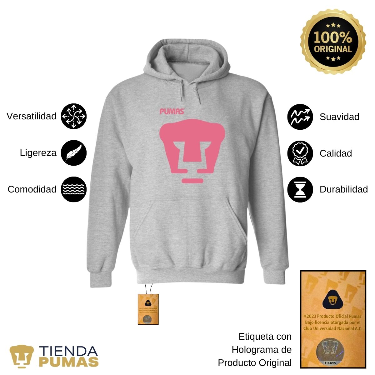 Sudadera Hombre Hoodie Pumas UNAM Mes Rosa