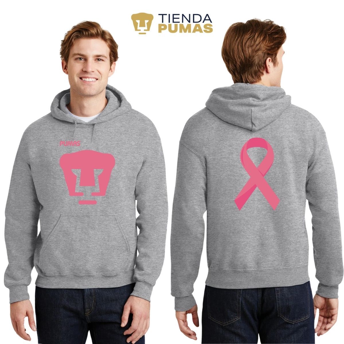 Sudadera Hombre Hoodie Pumas UNAM Mes Rosa