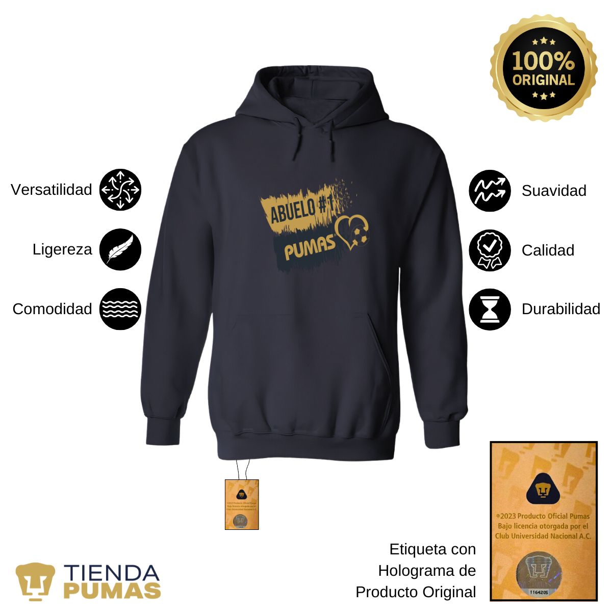 Sudadera Hombre Hoodie Pumas UNAM Abuelo No 1