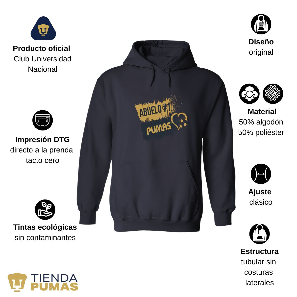 Sudadera Hombre Hoodie Pumas UNAM Abuelo No 1