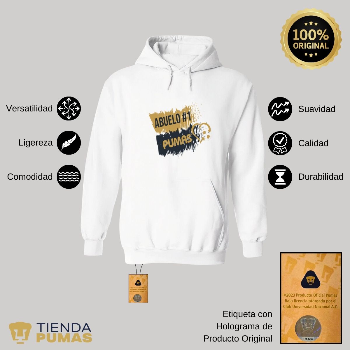 Sudadera Hombre Hoodie Pumas UNAM Abuelo No 1