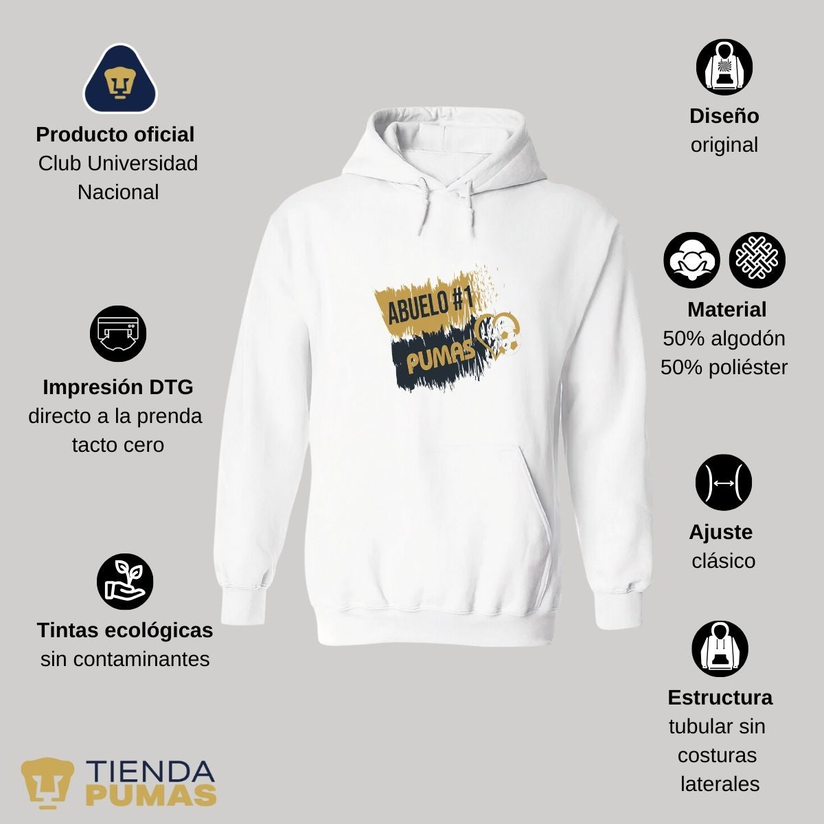 Sudadera Hombre Hoodie Pumas UNAM Abuelo No 1