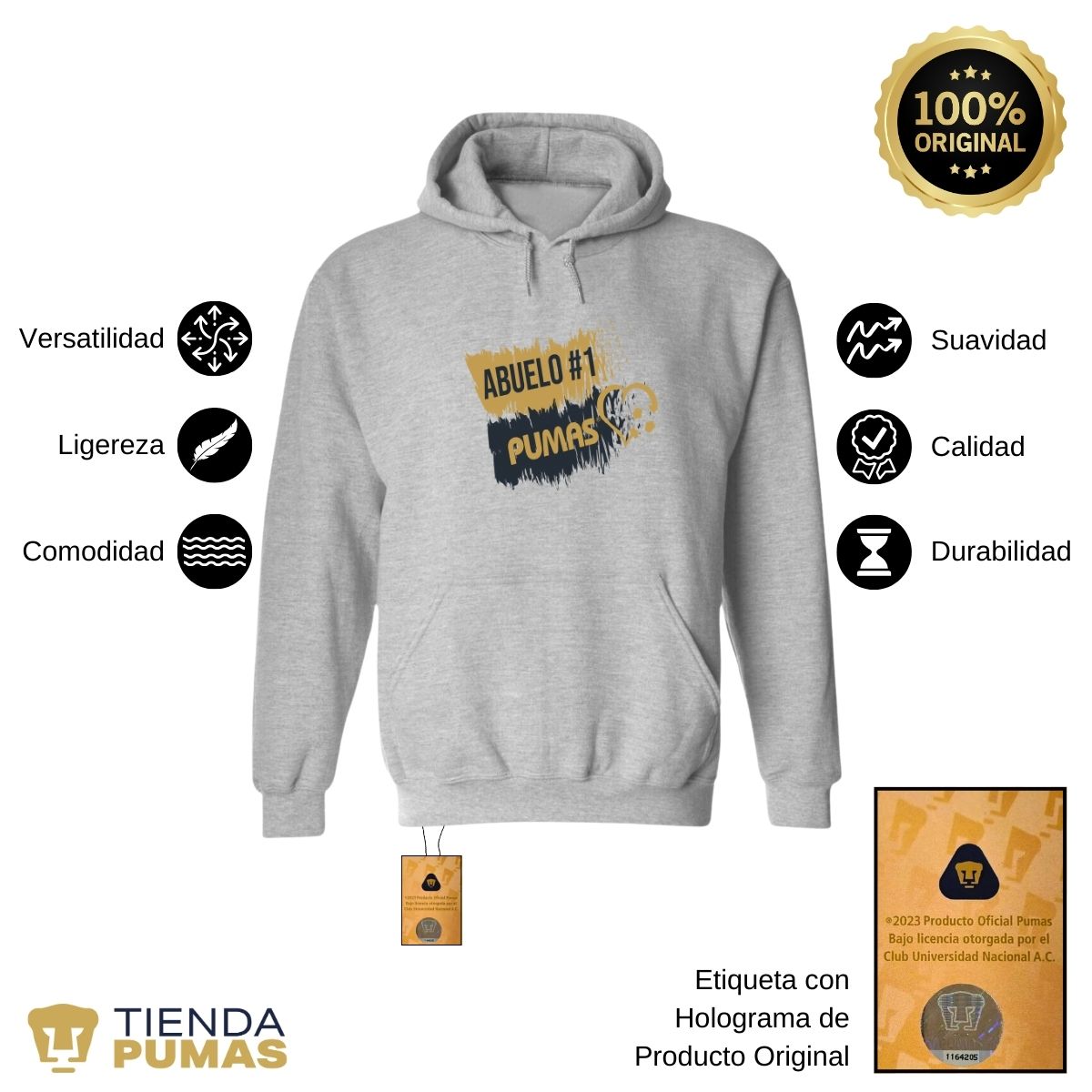 Sudadera Hombre Hoodie Pumas UNAM Abuelo No 1