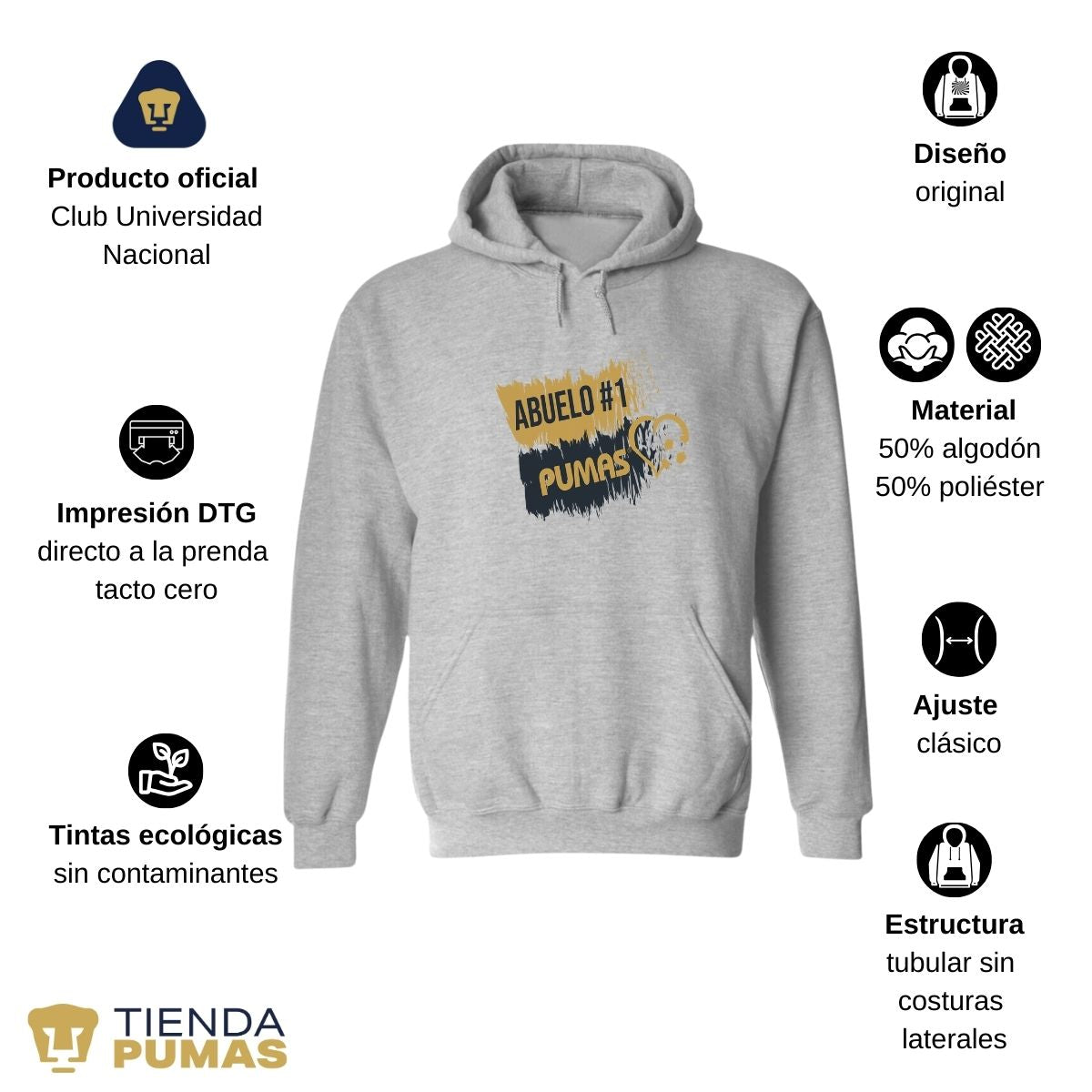 Sudadera Hombre Hoodie Pumas UNAM Abuelo No 1