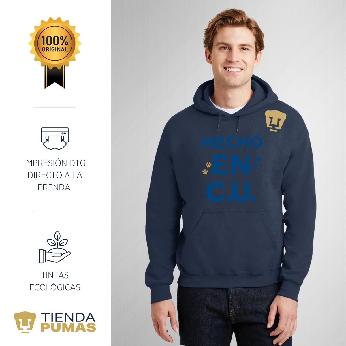 Sudadera Hombre Hoodie Pumas UNAM Hecho en C.U. DTG-Vinil