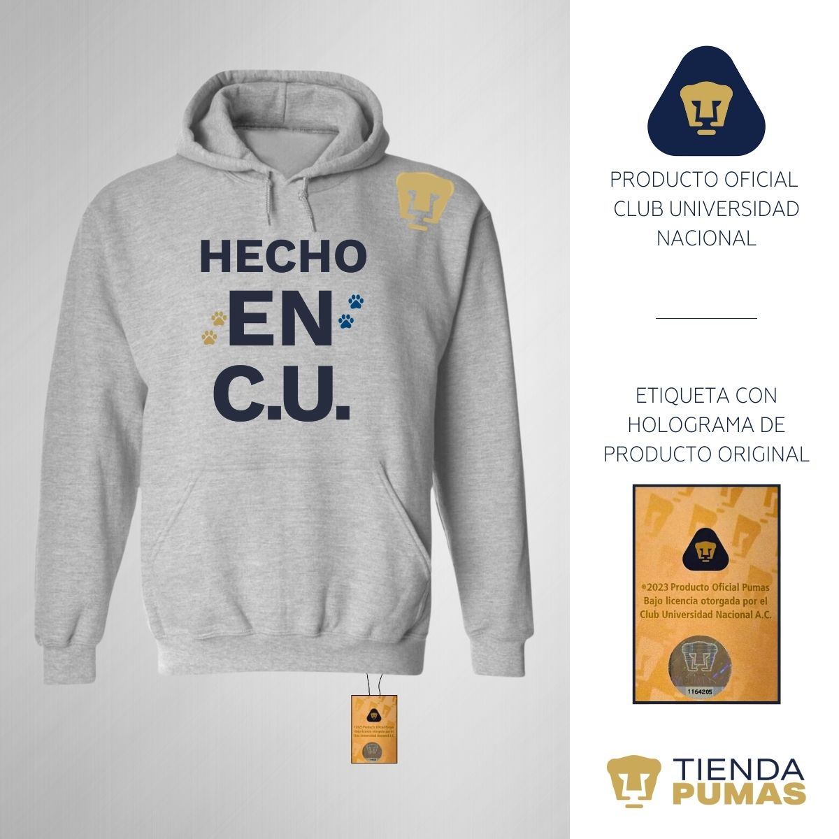 Sudadera Hombre Hoodie Pumas UNAM Hecho en C.U. DTG-Vinil