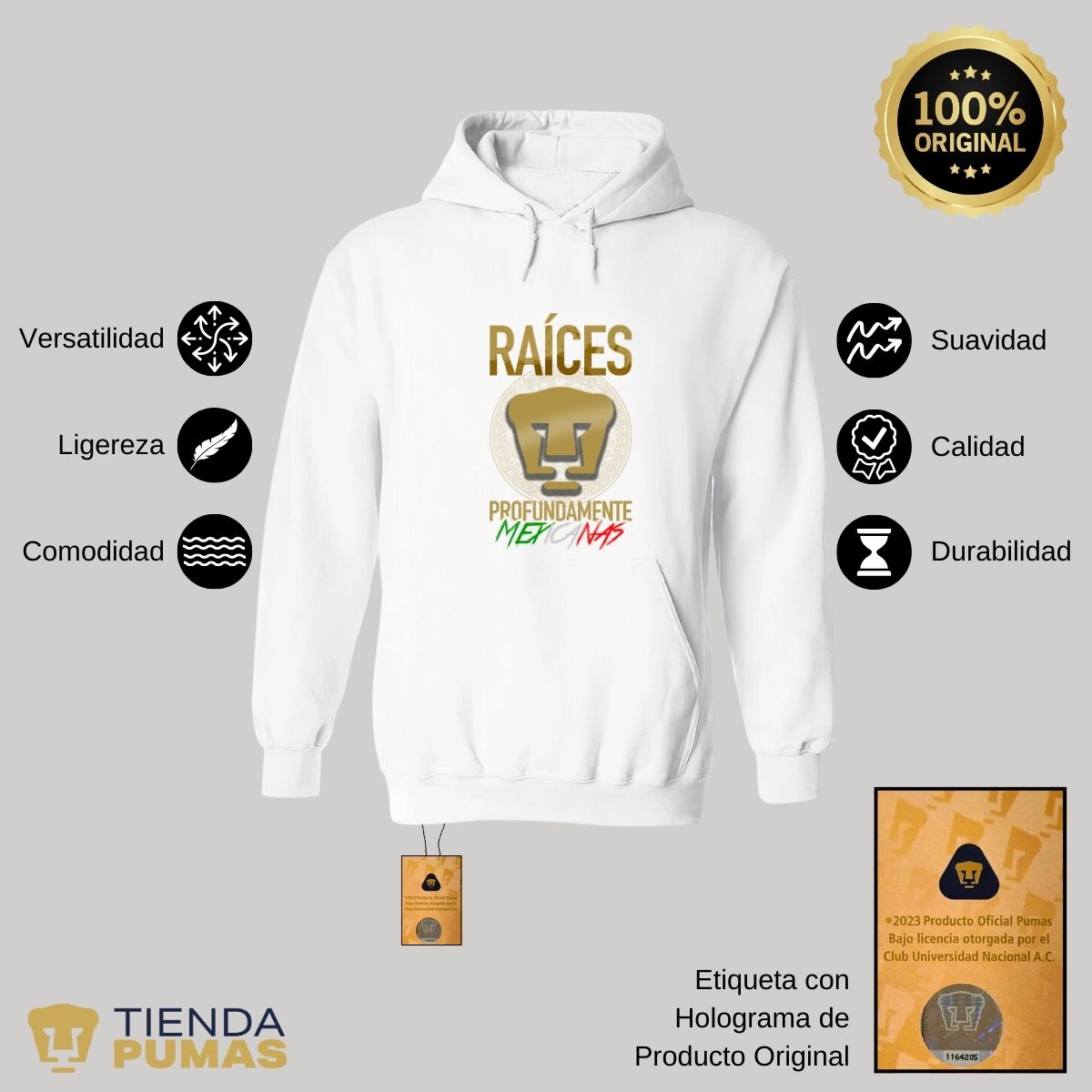 Sudadera Hombre Hoodie  Pumas UNAM Raíces