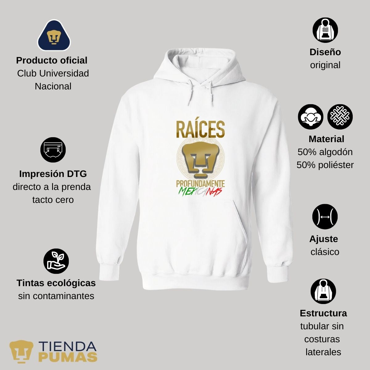 Sudadera Hombre Hoodie  Pumas UNAM Raíces