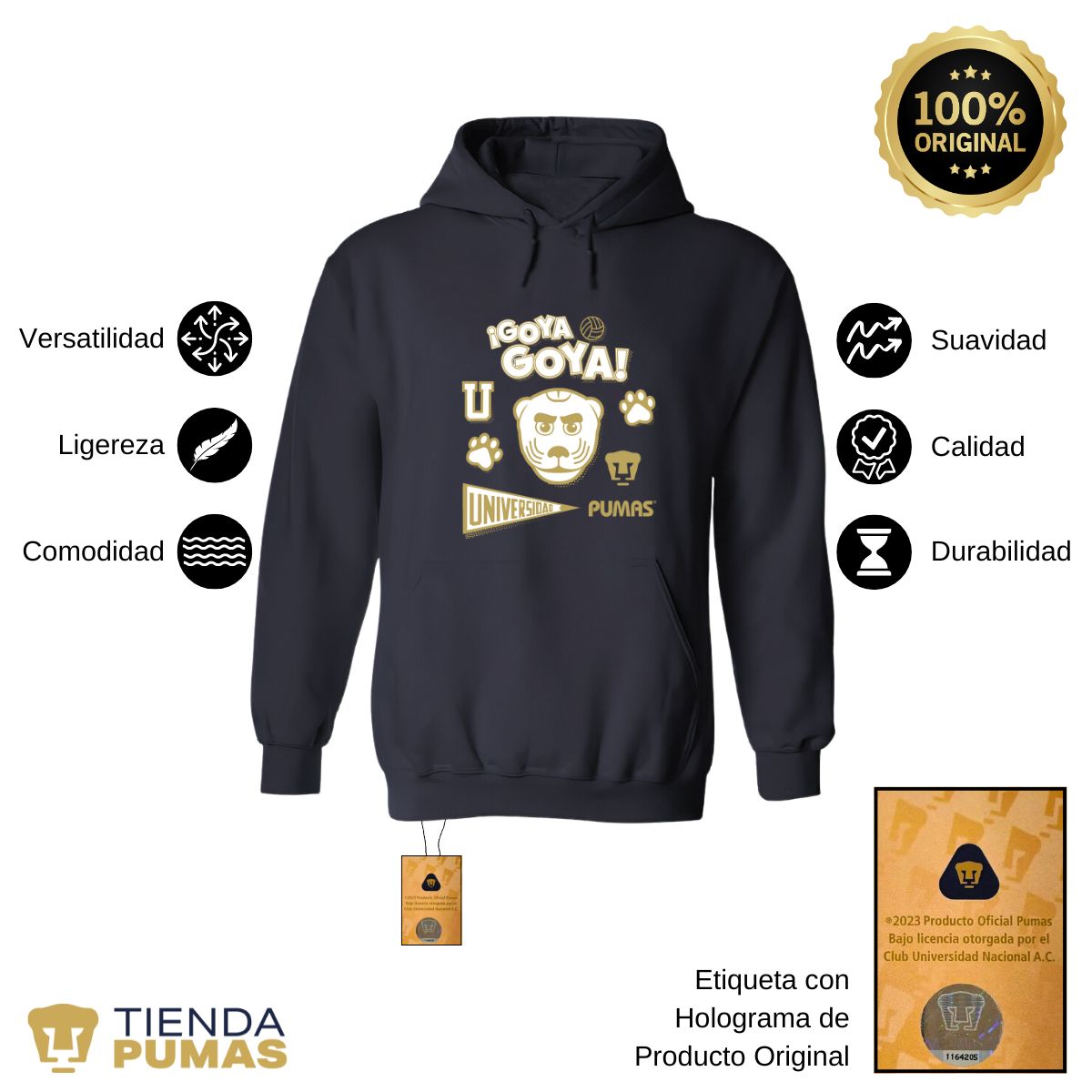 Sudadera Hombre Hoodie  Pumas UNAM Goya Universidad