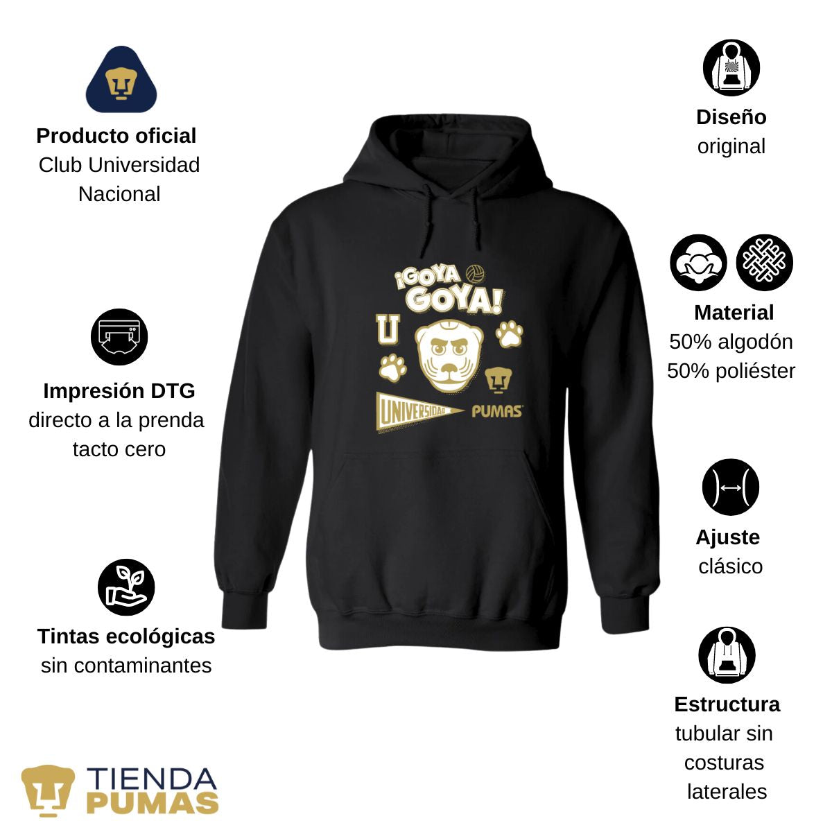 Sudadera Hombre Hoodie  Pumas UNAM Goya Universidad