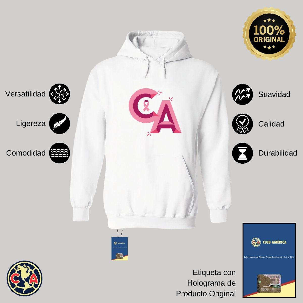 Sudadera Hombre Hoodie América Mes Rosa