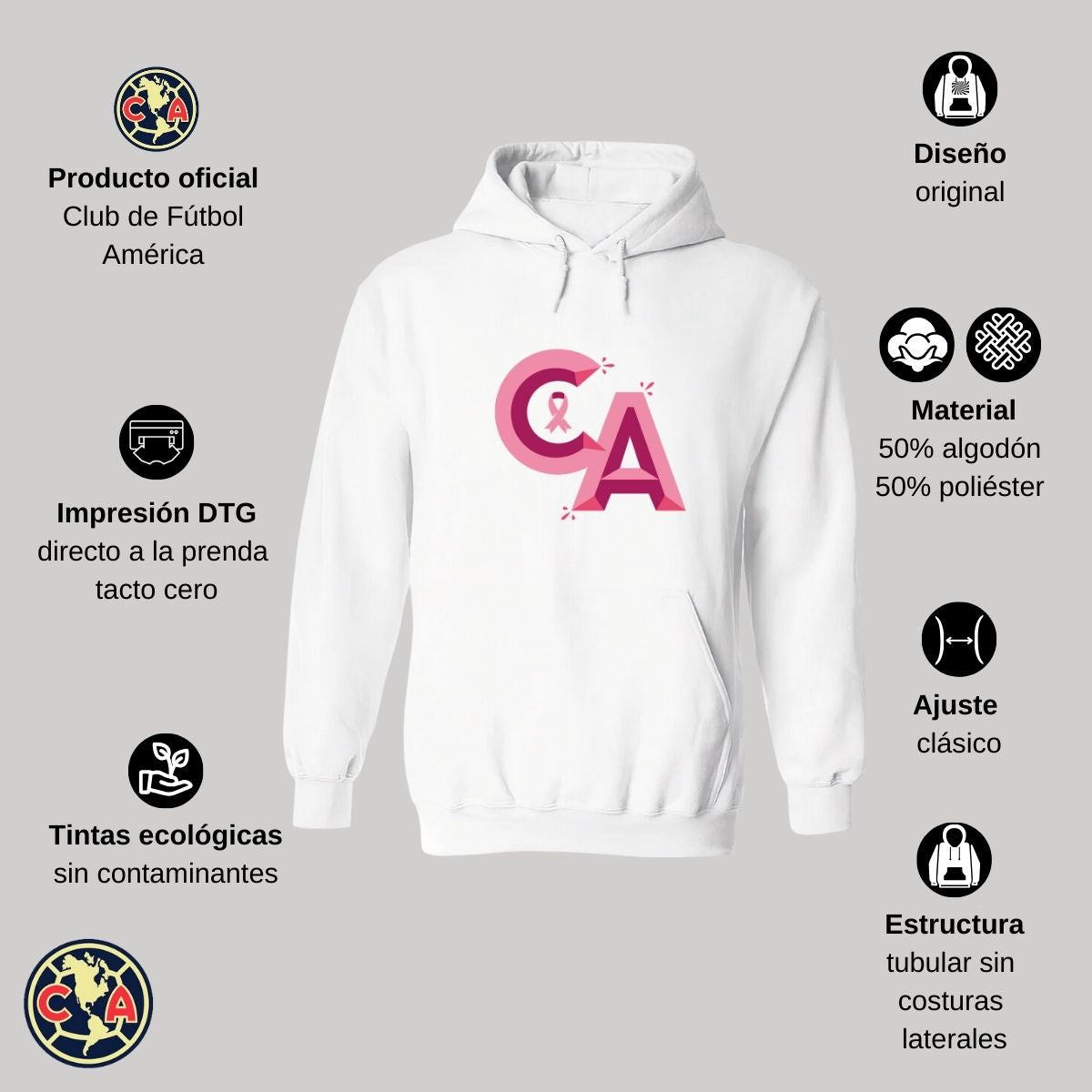 Sudadera Hombre Hoodie América Mes Rosa