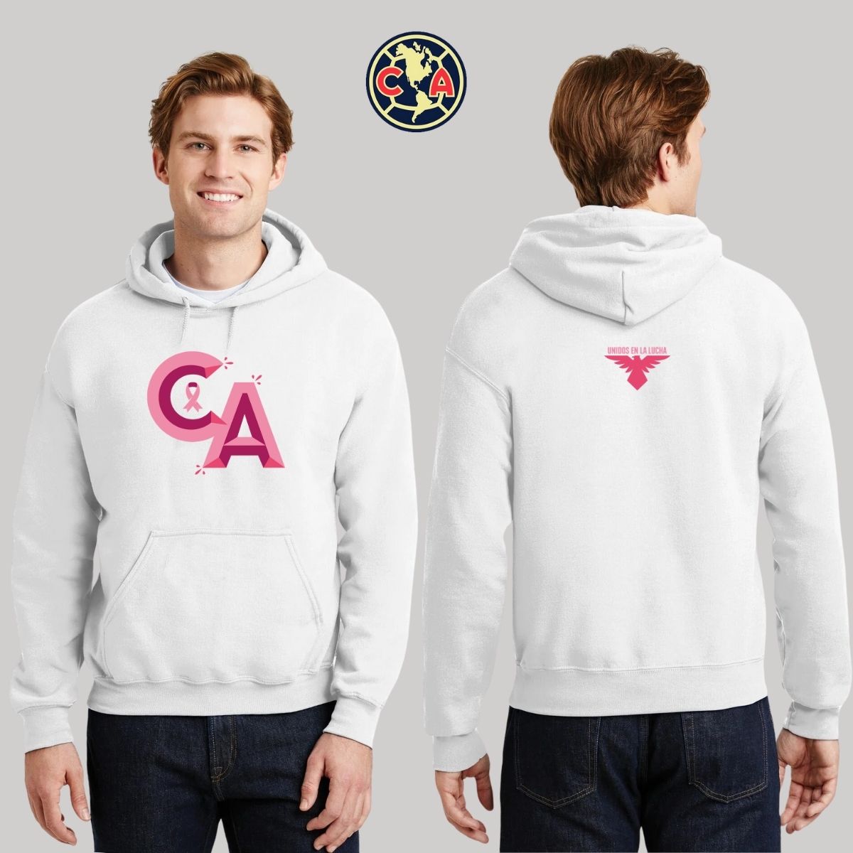 Sudadera Hombre Hoodie América Mes Rosa