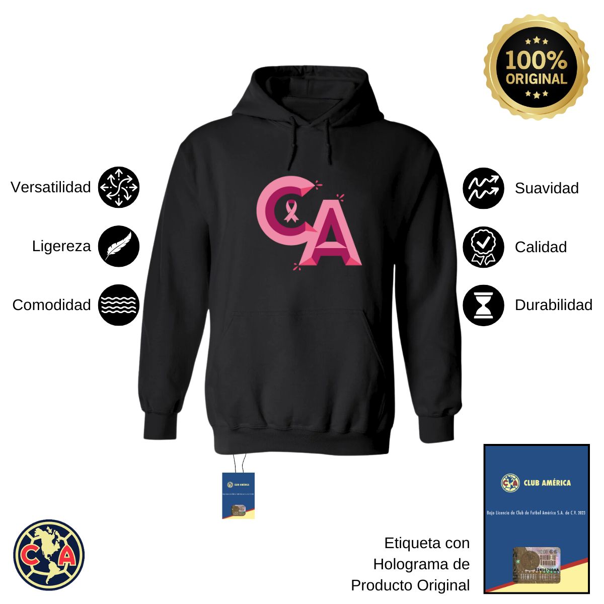 Sudadera Hombre Hoodie América Mes Rosa