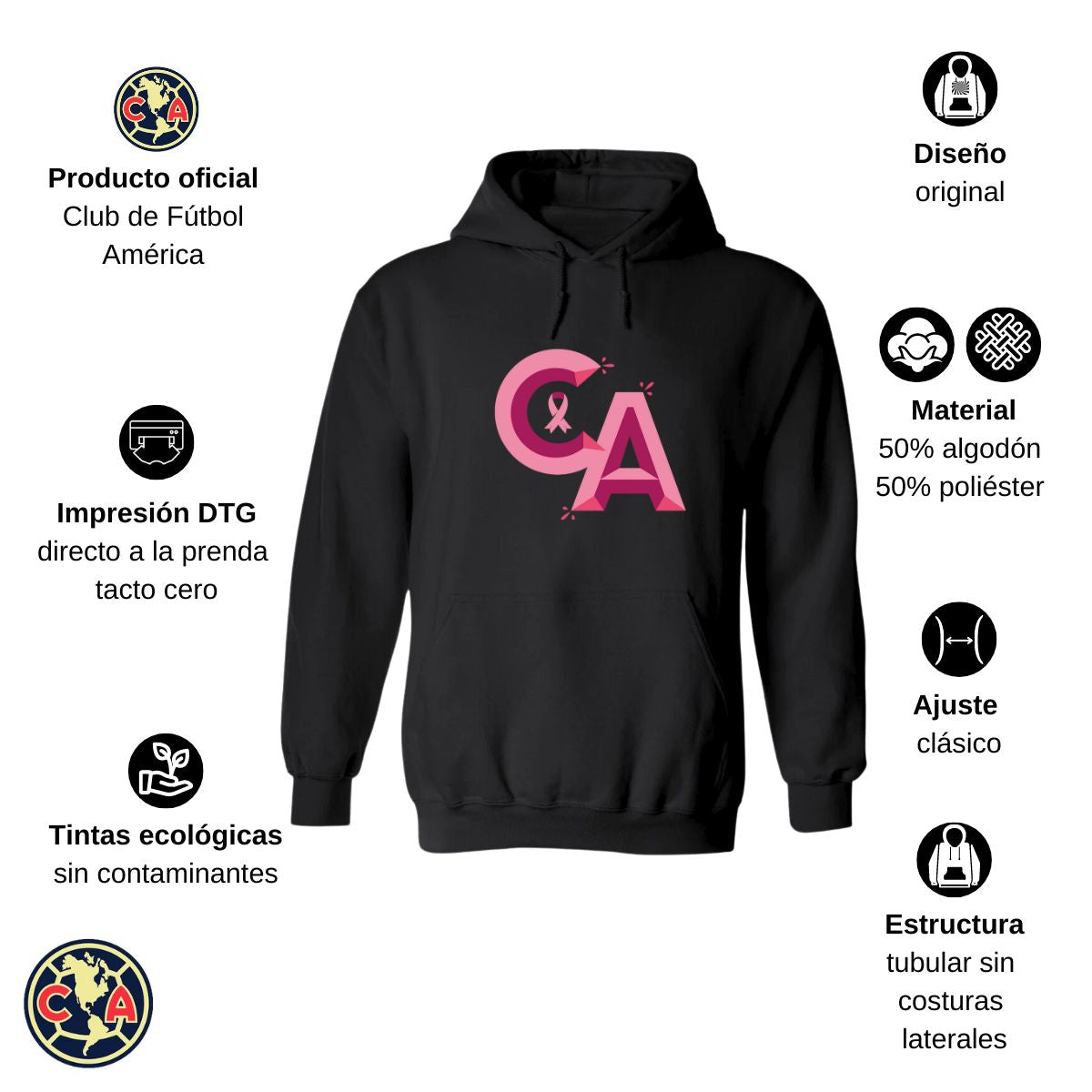 Sudadera Hombre Hoodie América Mes Rosa