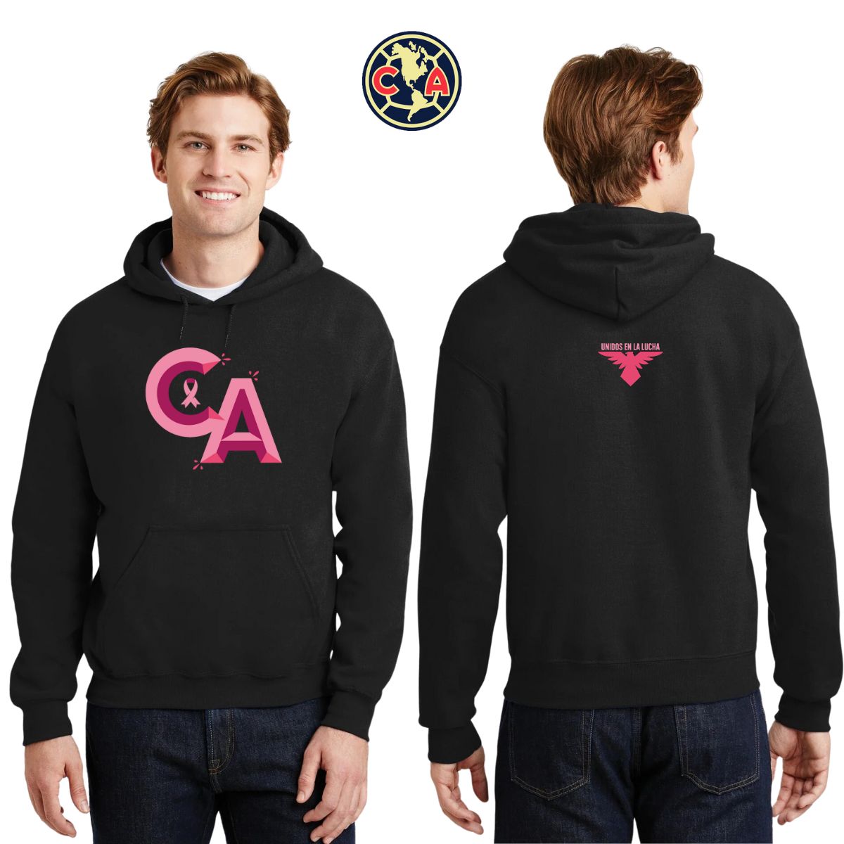 Sudadera Hombre Hoodie América Mes Rosa