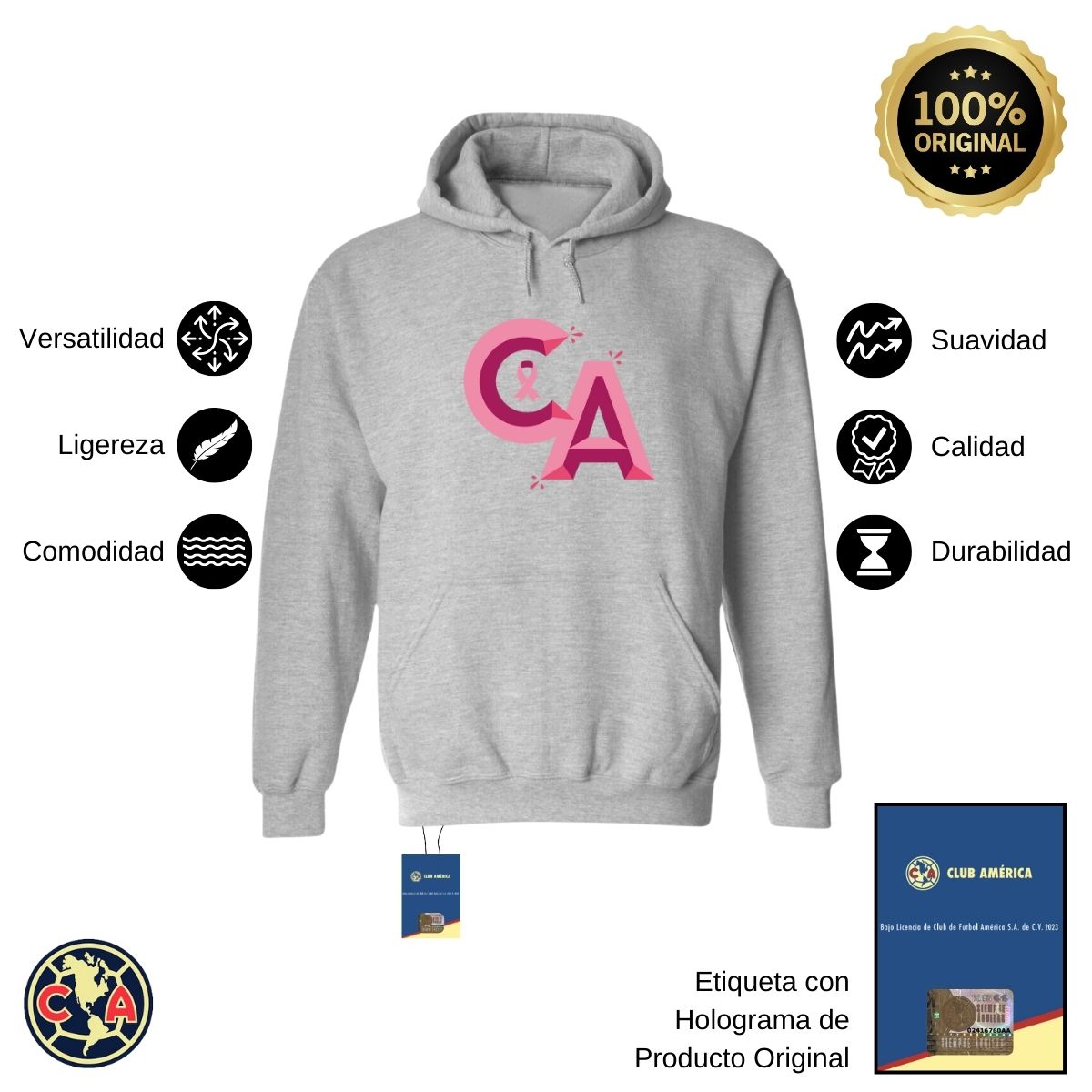 Sudadera Hombre Hoodie América Mes Rosa