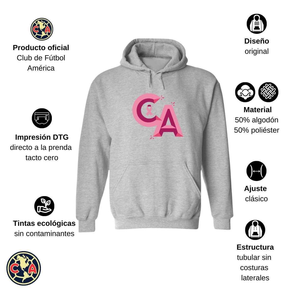 Sudadera Hombre Hoodie América Mes Rosa