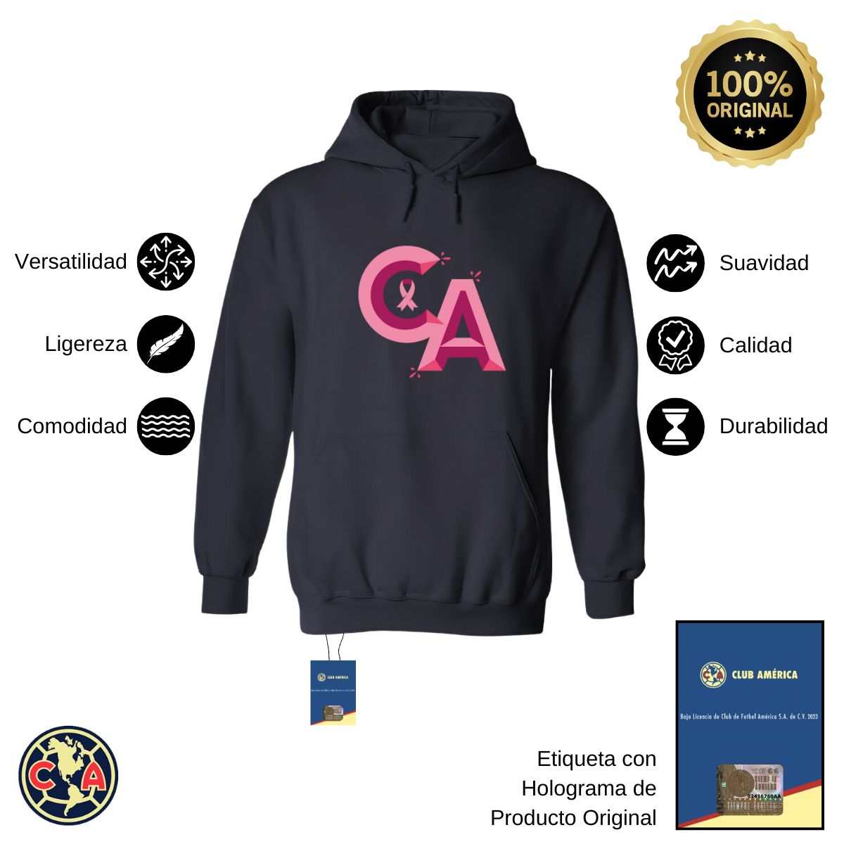 Sudadera Mujer Hoodie América Mes Rosa