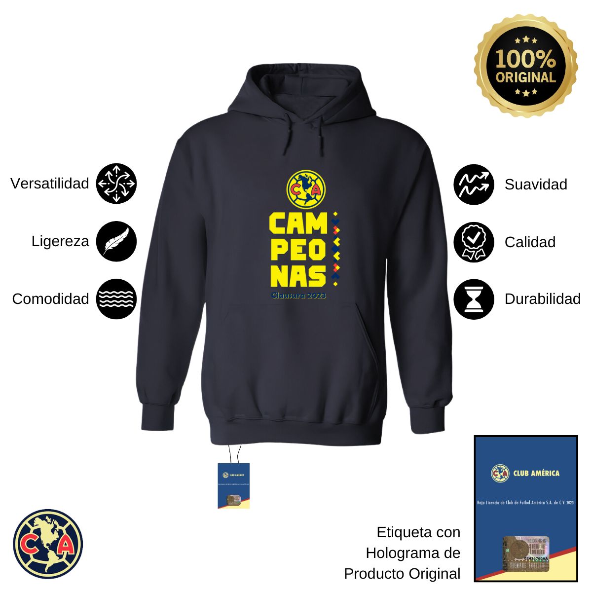 Sudadera Hombre Hoodie América Campeonas Cl 2023