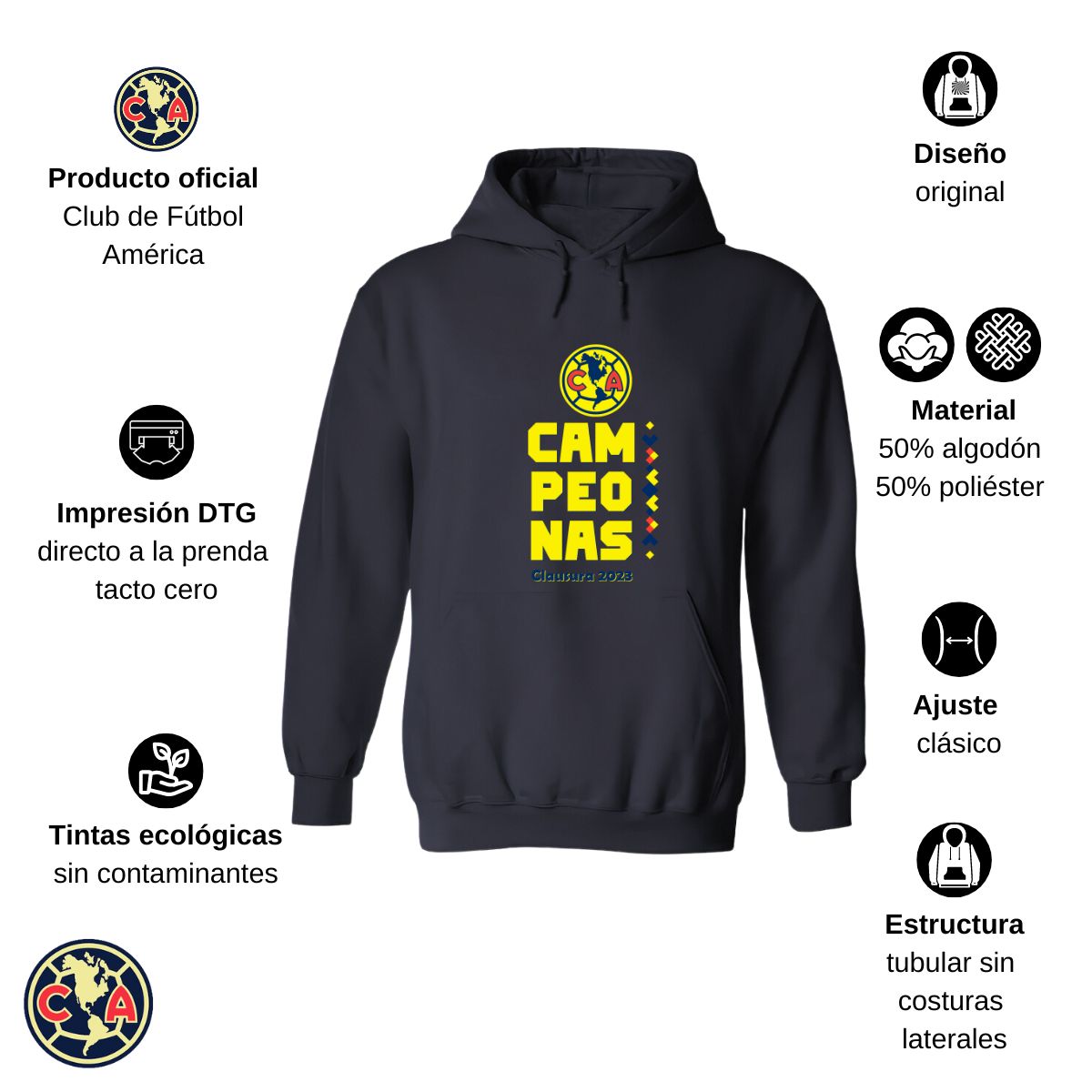 Sudadera Hombre Hoodie América Campeonas Cl 2023