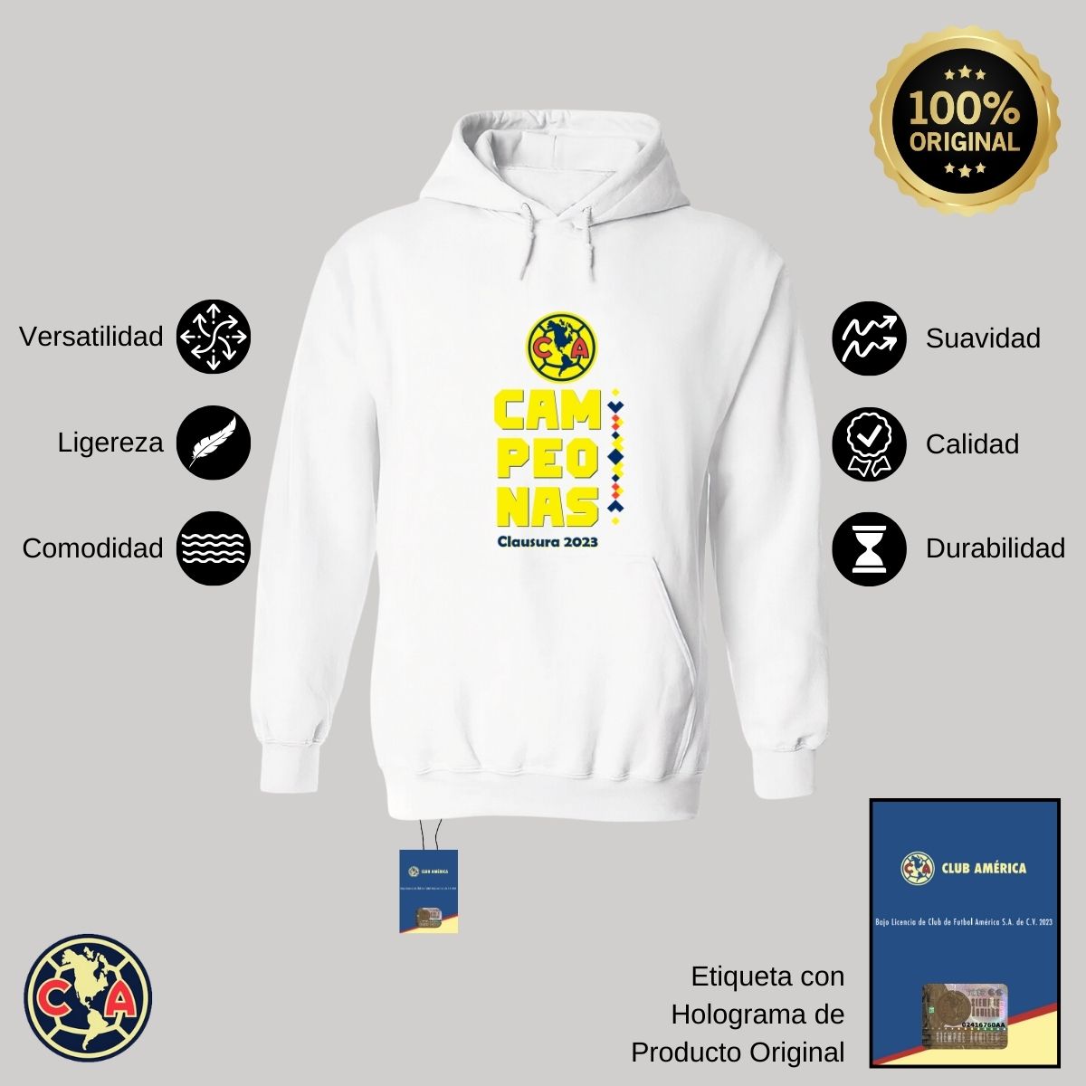 Sudadera Hombre Hoodie América Campeonas Cl 2023