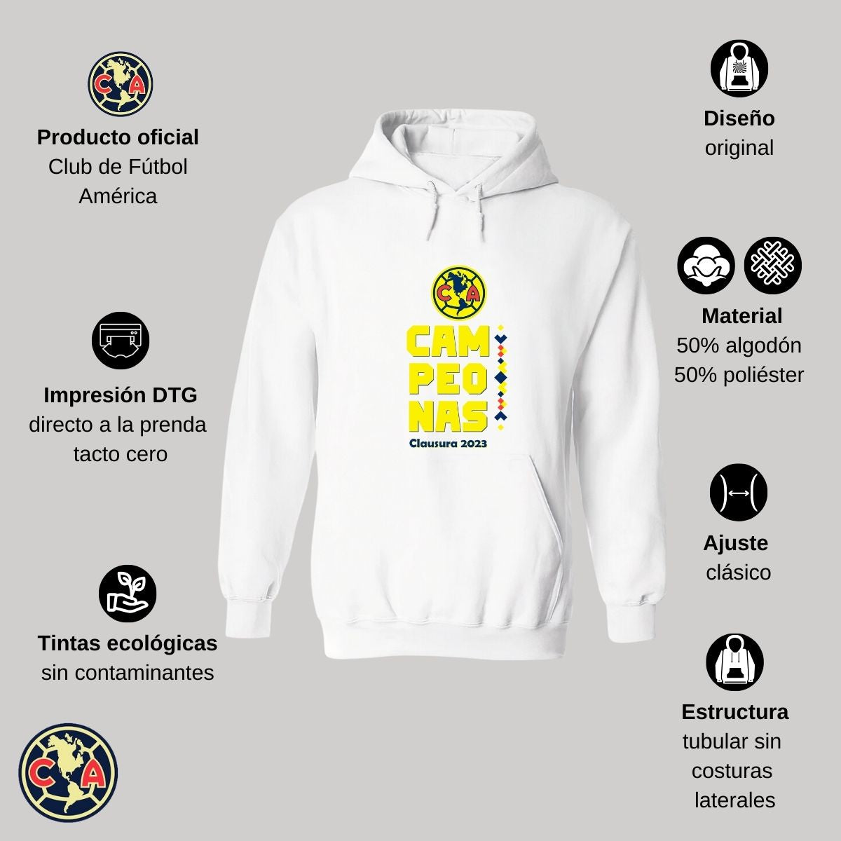 Sudadera Hombre Hoodie América Campeonas Cl 2023