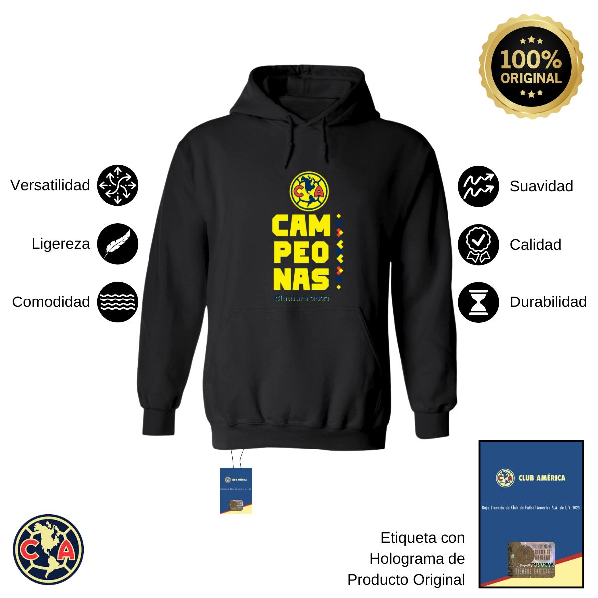 Sudadera Hombre Hoodie América Campeonas Cl 2023