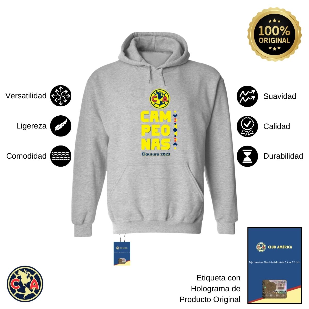 Sudadera Hombre Hoodie América Campeonas Cl 2023