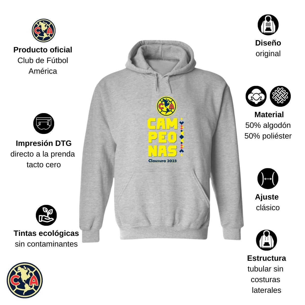 Sudadera Hombre Hoodie América Campeonas Cl 2023