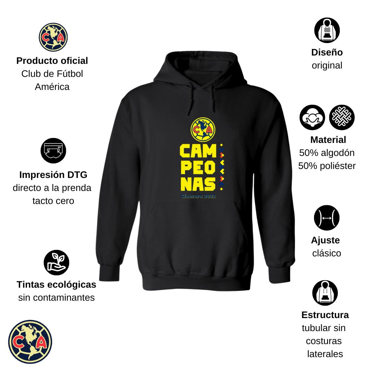 Sudadera Mujer Hoodie América Campeonas Cl 2023