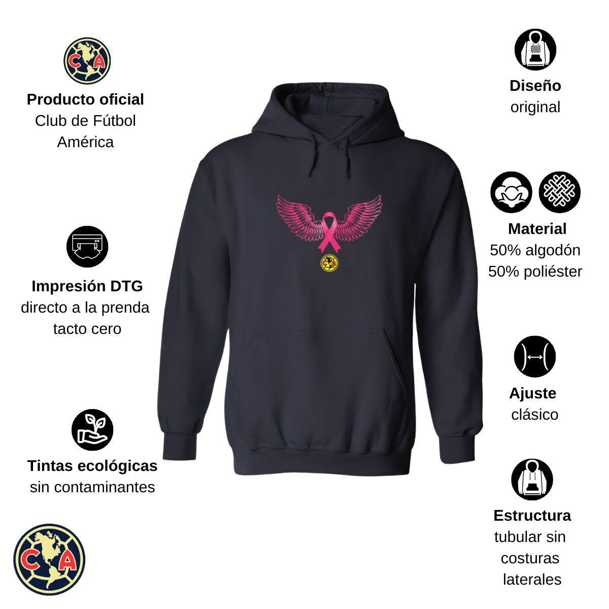 Sudadera Hombre Hoodie América Vs Cáncer Mama