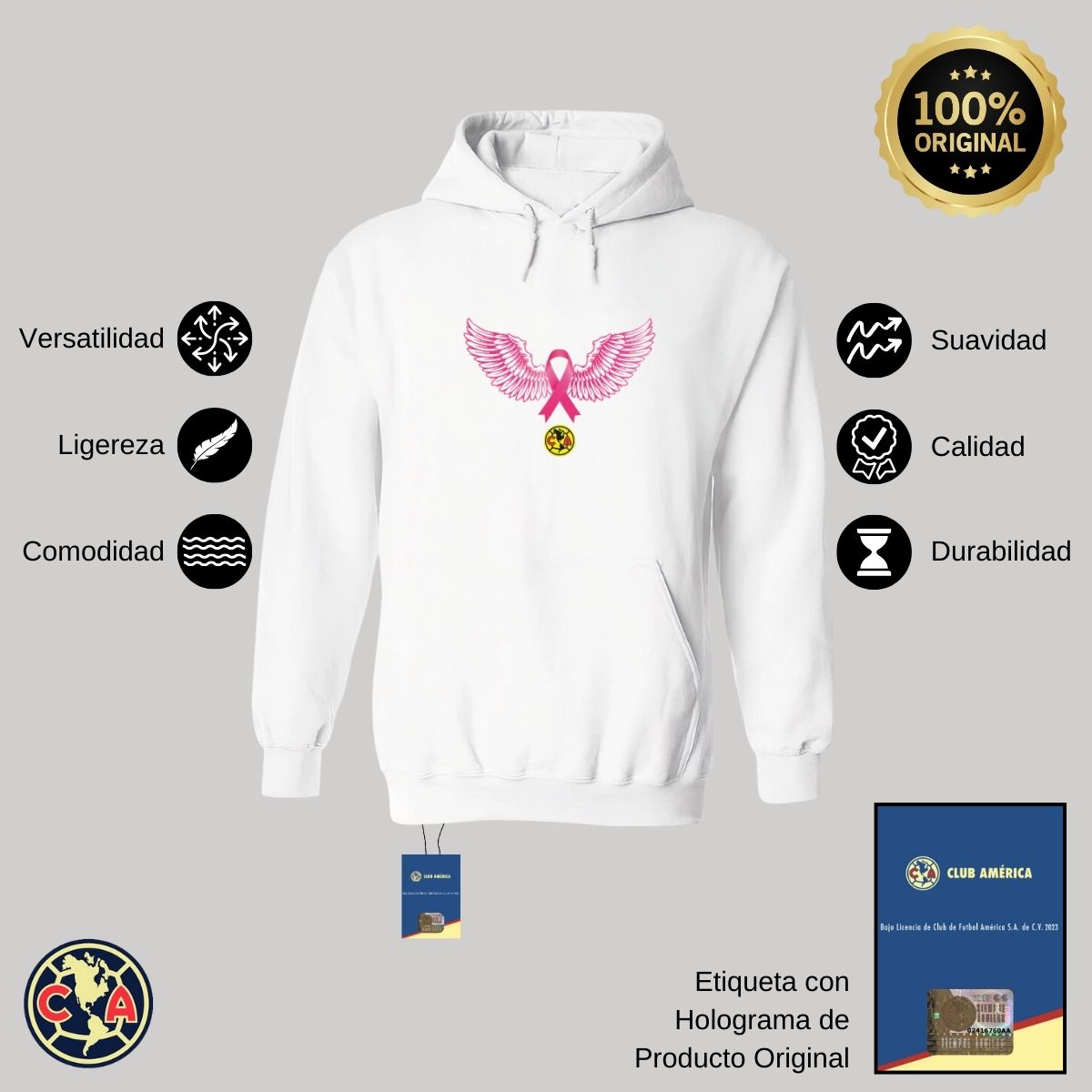 Sudadera Hombre Hoodie América Vs Cáncer Mama